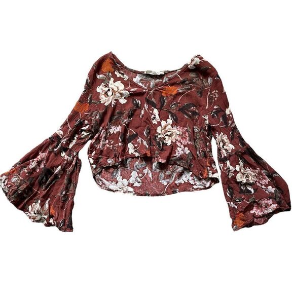 AUDREY Cropped Bell Sleeve Floral Top Size Small - Picture 1 of 6